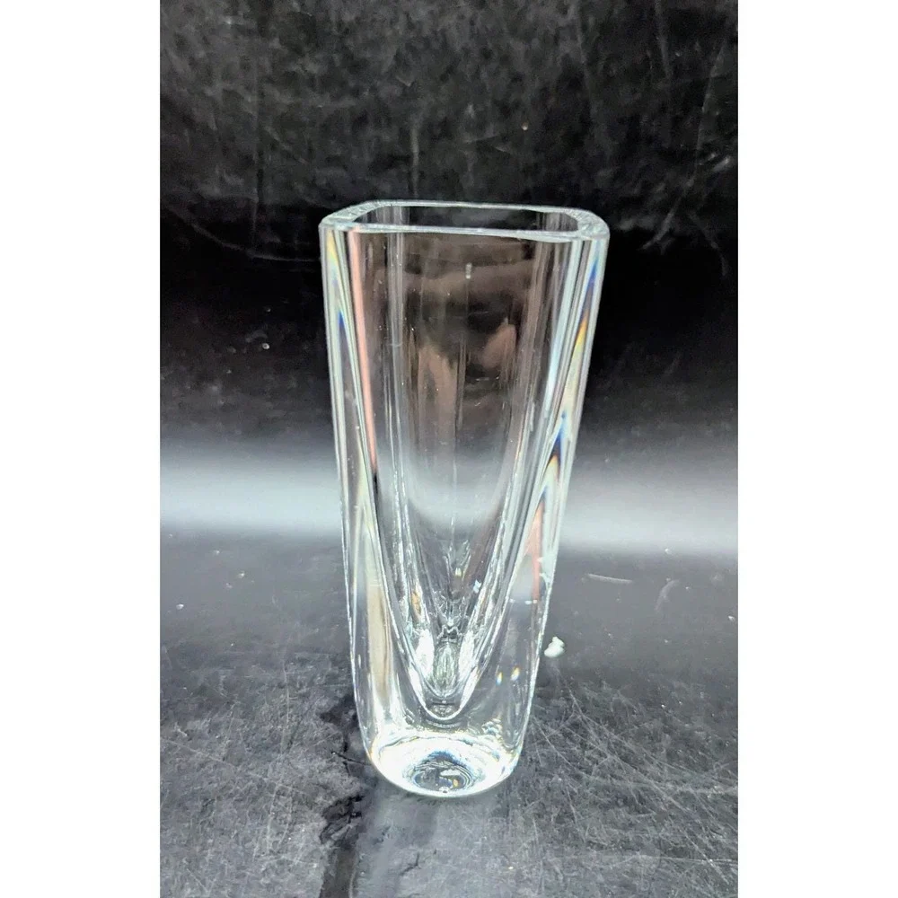 Vintage Lindshammer Etched Clear Crystal Vase Swan Bird 5.5